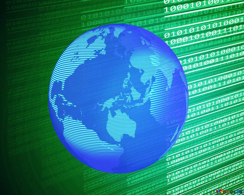 Green Digital internet technology background with binary code and sunrise Modern global world earth concept planet symbol dark blue №49673