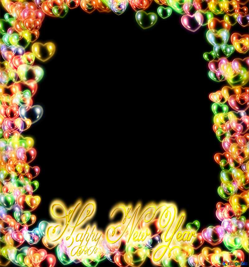 Clipart color frame hearts Happy New Year 3d gold №39965