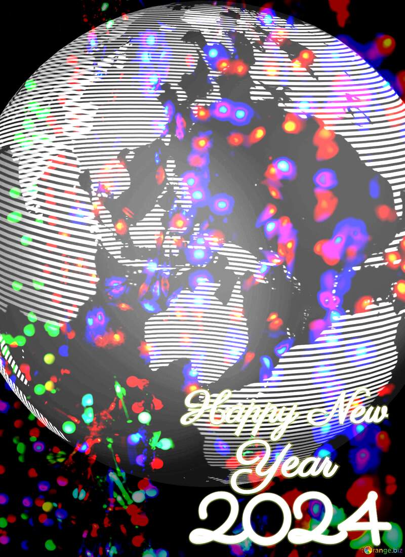 Modern global world earth concept planet symbol Christmas Futuristic Greetings Happy New Year 2024 №54515