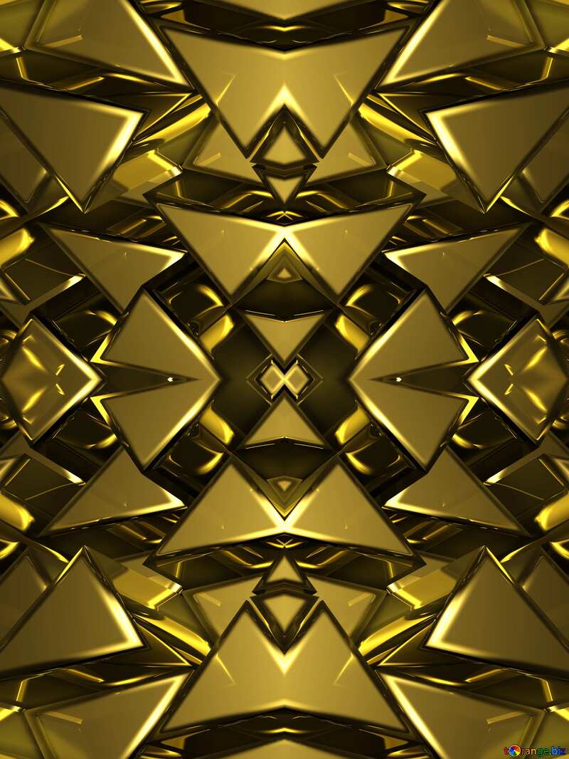 3D abstract geometric volumetric triangle gold metal background Futuristic Pattern №54502