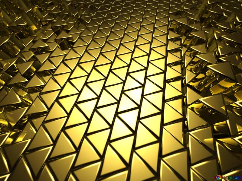 3D abstract geometric volumetric triangle gold metal dark background №54502