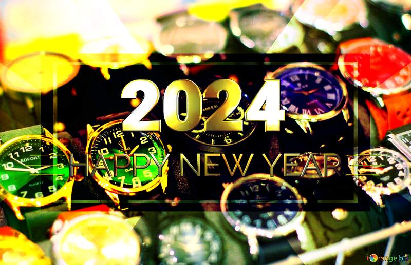 watches different coloured Shiny happy new year 2024 background №53128