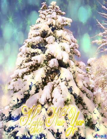 FX №216435 Snow  tree Christmas Happy New Year 3d gold