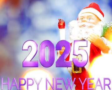 FX №216226 Santa Claus toy brings Christmas tree at blue snowy night bokeh background and blurred lights...