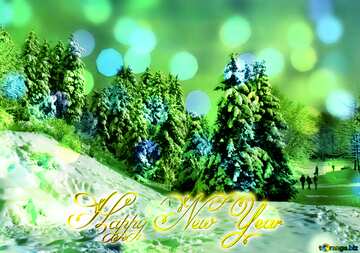 FX №216139 Christmas Tree Winter Forest Happy New Year 3d gold text Inscription green bokeh