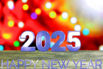 FX №216244 Clean wooden table with blurred background New Year Happy New Year 2025blue