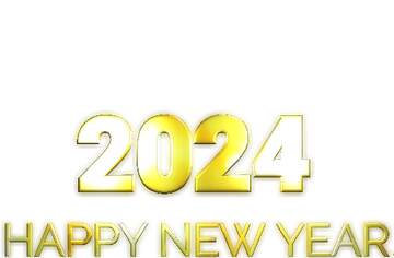 Shiny happy new year 2024 lettering with gold