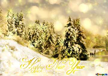 FX №216138 Christmas Tree Winter Forest Happy New Year stars golden background