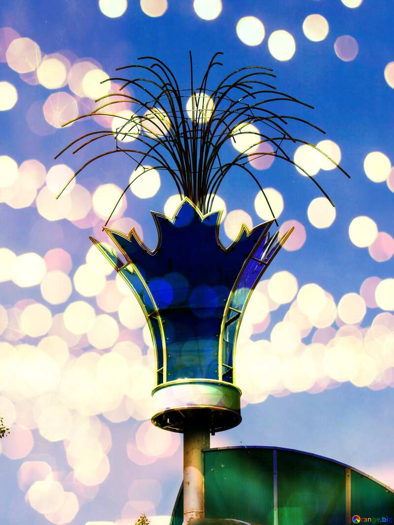 Decorative street lamp fountain  bokeh Christmas lights №49692