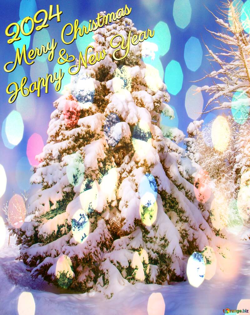 Snow tree 2024 Christmas Happy New Year 3d gold №216436