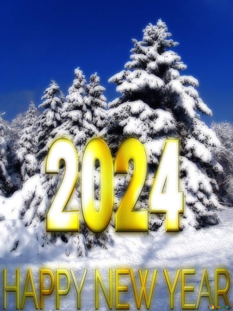 Snow forest Trees  Happy New Year 2024 gold card №10520