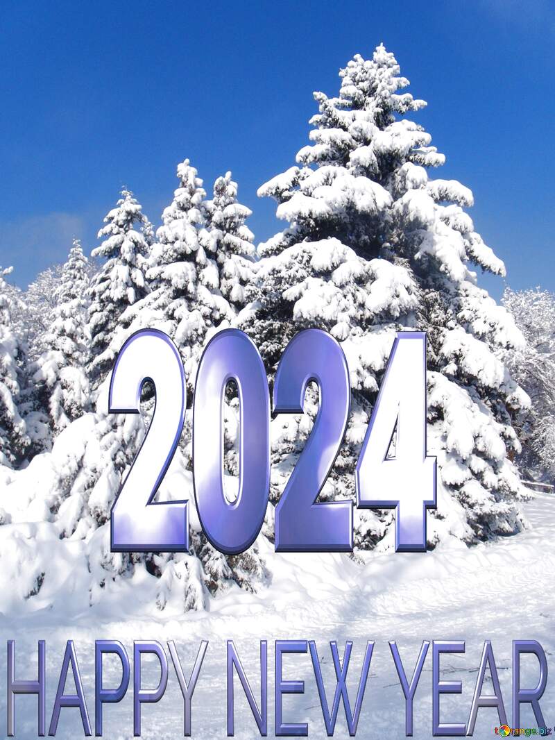 Snow forest Trees   Happy New Year  2024 blue №10520