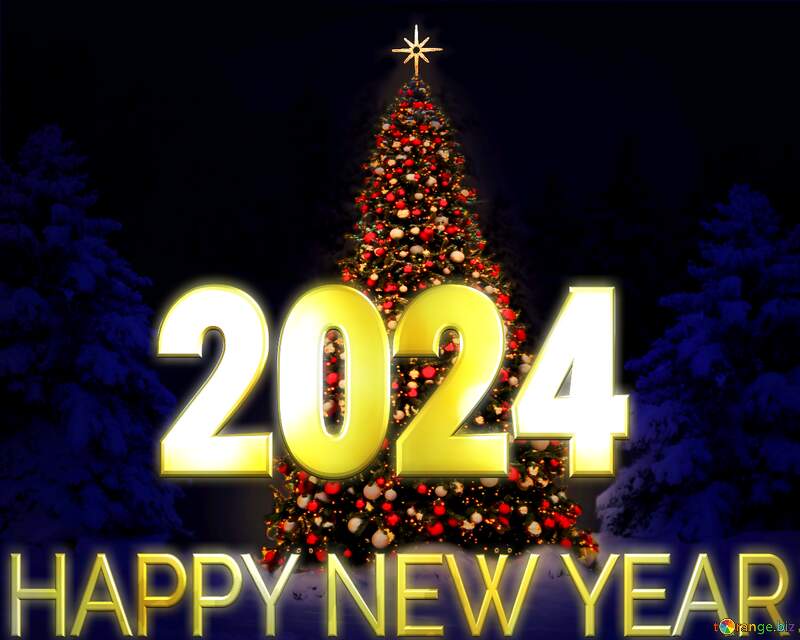 New Year Tree Christmas Happy New Year gold 2024 №40738