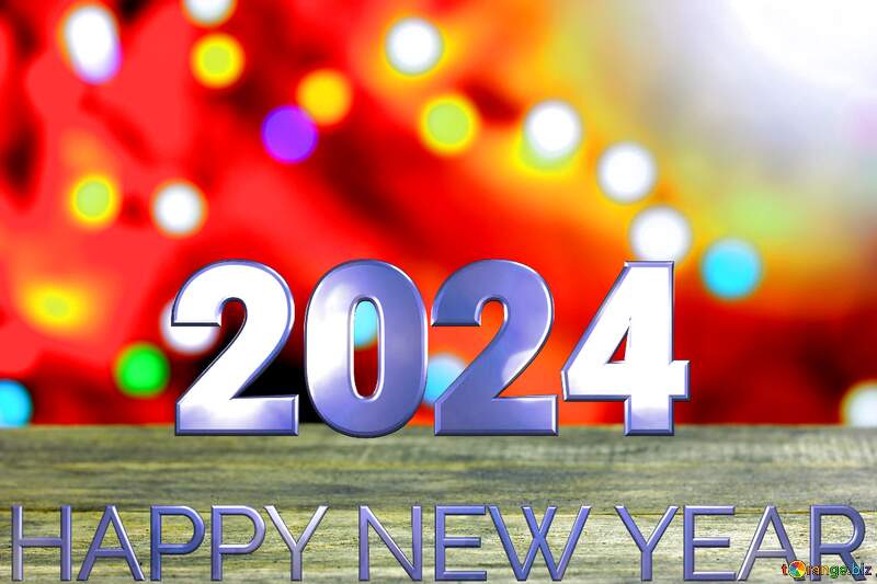 Clean wooden table with blurred background New Year Happy New Year 2024blue №48071