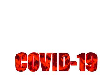 FX №219742 Blurred 3D lettering red Covid-19 on white background Coronavirus