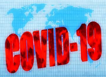 FX №219233 old facade tiles texture World map concept global network line Covid-19 3d red text