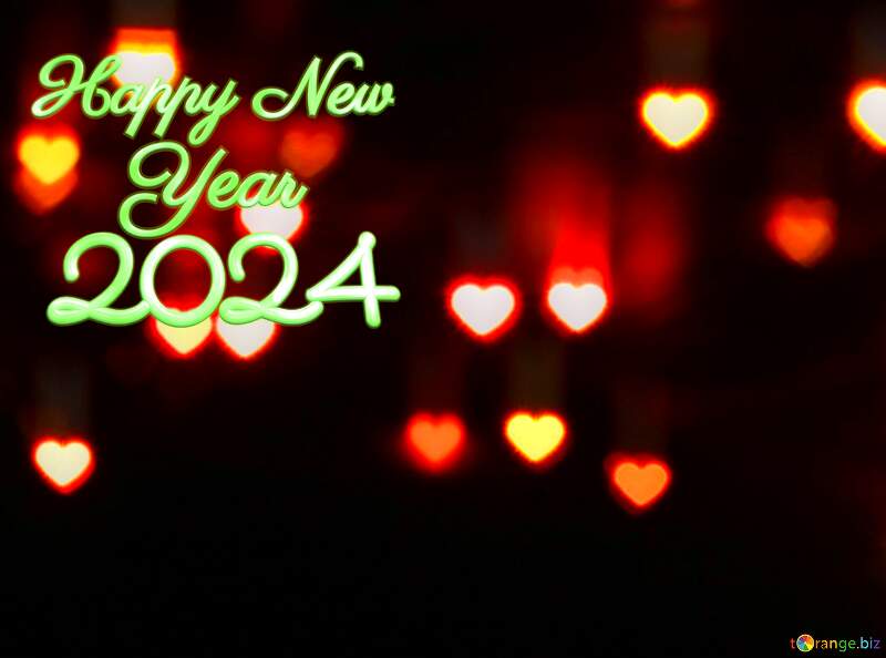 happy new year 2024 Hearts bokeh background №37853