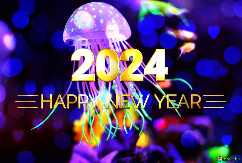 Purple jellyfish happy new year 2024 background №53783