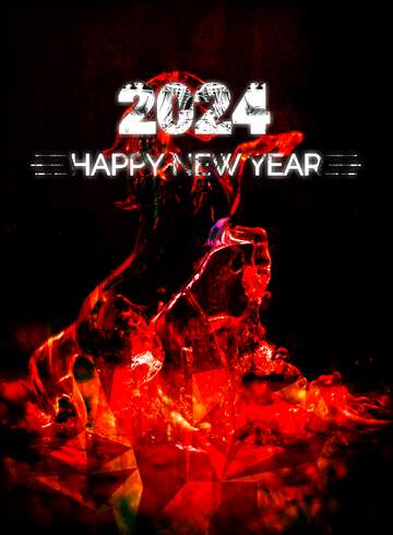 FX №222535 Red  Horse Happy New Year 2024 Dark splashes background