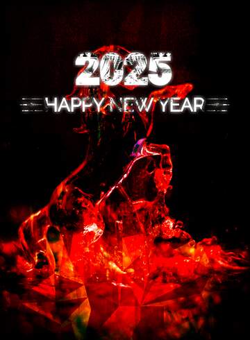 FX №222535 Red  Horse Happy New Year 2025 Dark splashes background