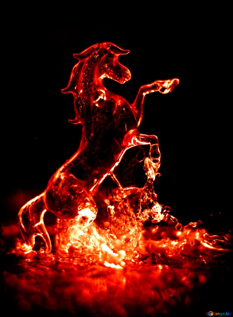 Fire Horse and water splashes Dark №24525