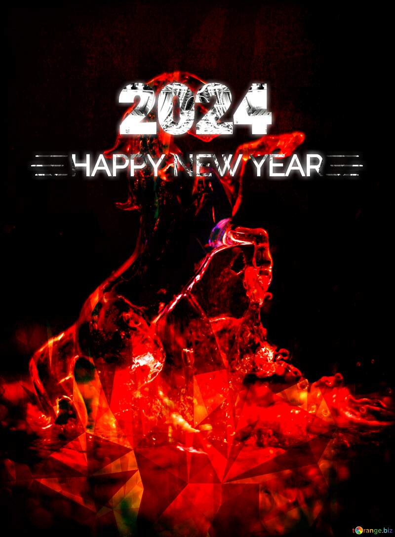 Red  Horse Happy New Year 2024 Dark splashes background №24525