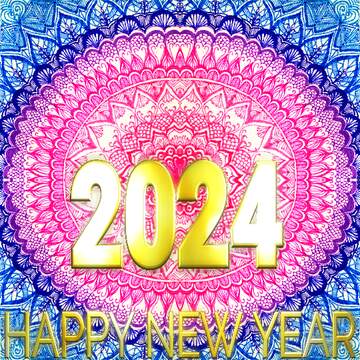 FX №226887 Pink and blue mandala with 2024 and Happy New Year