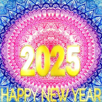 FX №226887 Pink and blue mandala with 2025 and Happy New Year