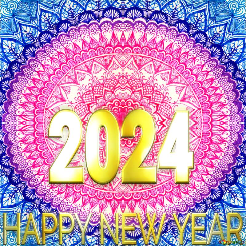 Pink and blue mandala with 2024 and Happy New Year №54775