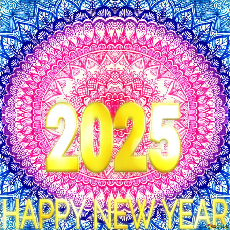 Pink and blue mandala with 2025 and Happy New Year №54775