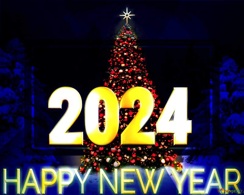 New Year Tree happy new year 2024 lettering gold banner design №40738