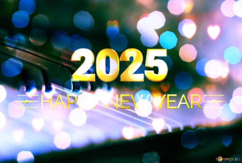 Piano Christmas 2025 Happy New Year bokeh lights blue  background №4469