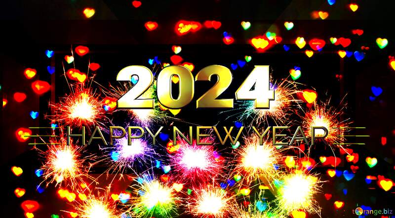 Neon lighting sparkler happy new year 2024 gold christmas outdoor light holiday background №25595