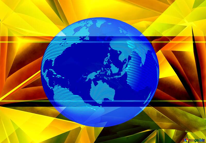 World electric blue globe blue yellow polygon gold background illustration earth №51586
