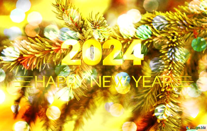Happy New Year 2012  Christmas bokeh gold  spruce branches №419