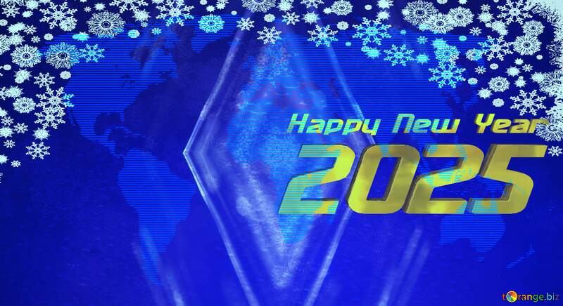 Happy New Year 2025 Blue art World map background concept global Christmas №54504