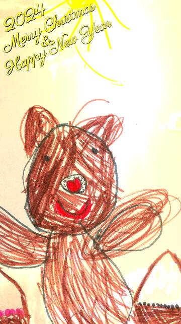 FX №230121 Children`s drawing bear happy new year 2024