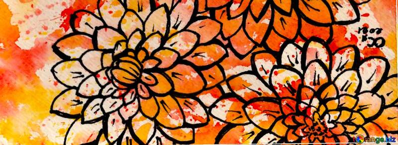  painted colorful orange flower botany art sketch №56175