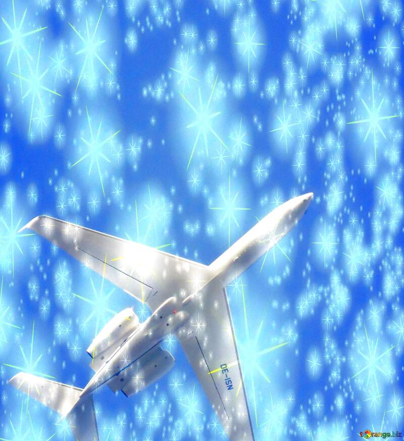 Blue Sky white plane bright twinkling stars pattern №39171