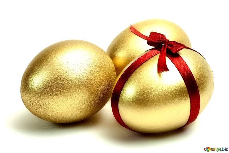 Golden Eggs with Red Ribbon - Luxury Easter Decor №8232