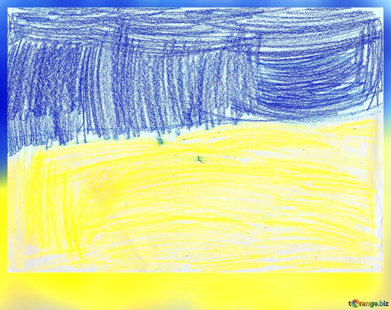 Vibrant Child`s Drawing of a Bright Sky and Golden Field №42703