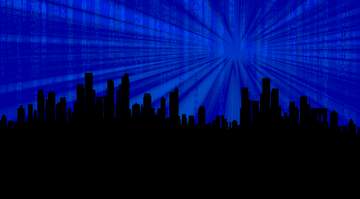 FX №266933 Dramatic Urban Skyline with Blue Radiance and Matrix Effect