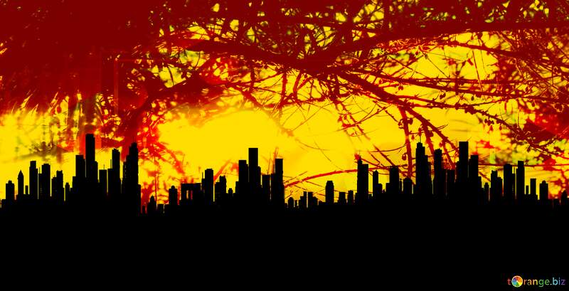 city silhouette from forest №56398