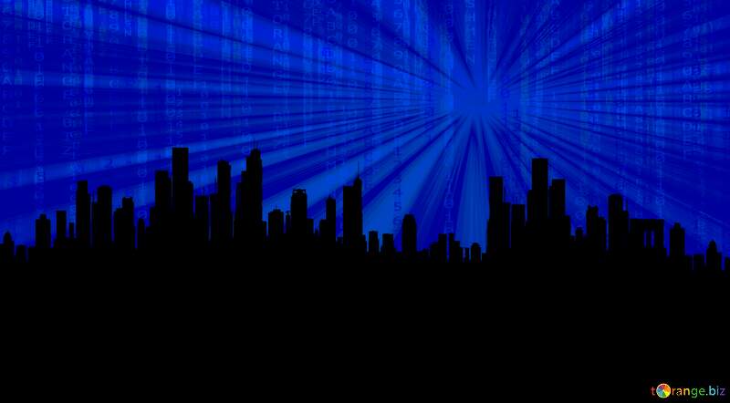 Dramatic Urban Skyline with Blue Radiance and Matrix Effect №56398