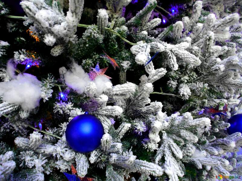 Elegant Christmas Background With Blue Balls Decoration №51172