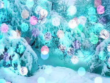 FX №267720 Enchanting Winter Wonderland: Vibrant Holiday Lights on a Snowy Landscape