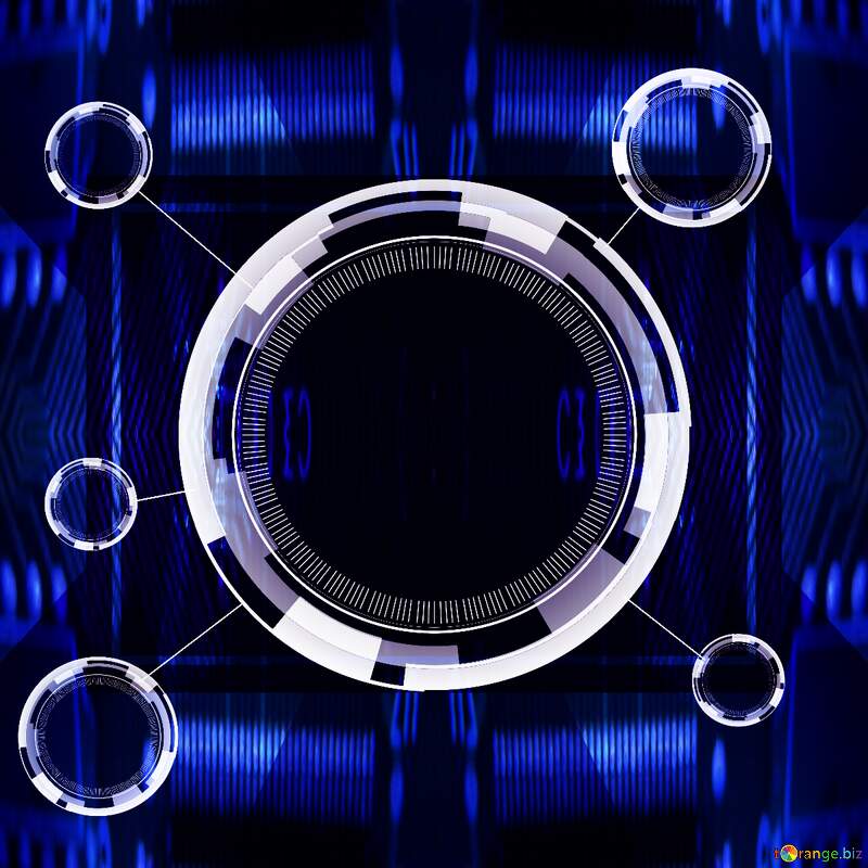 Futuristic Abstract Digital Art with Blue Circles and Geometric Shapes №56297