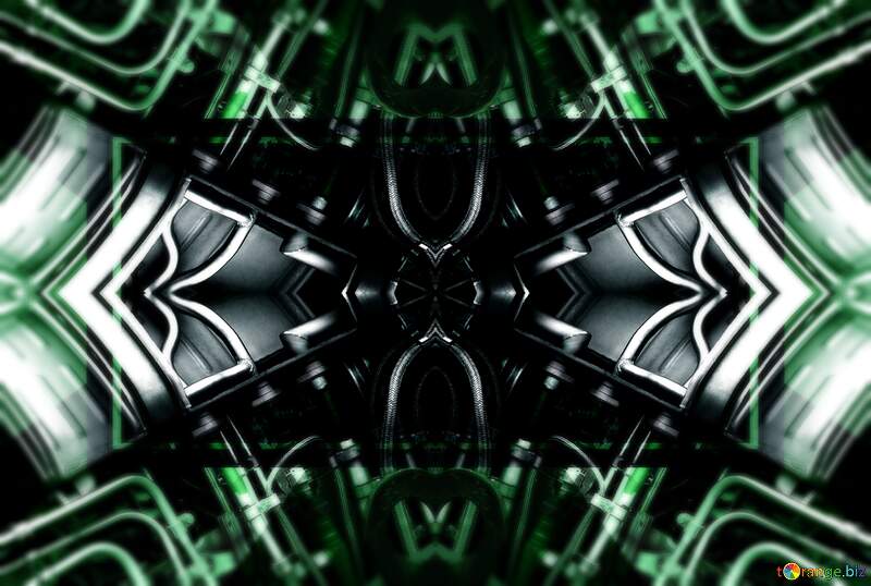 Futuristic Abstract Metal Symmetry with Green Neon Hues №26250