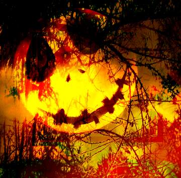 FX №268791 Spooky Smiling Jack-o`-Lantern Surrounded by Eerie Shadows