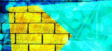 FX №268560 Vibrant Urban Art: Yellow Brick Wall Merging with Cash Theme